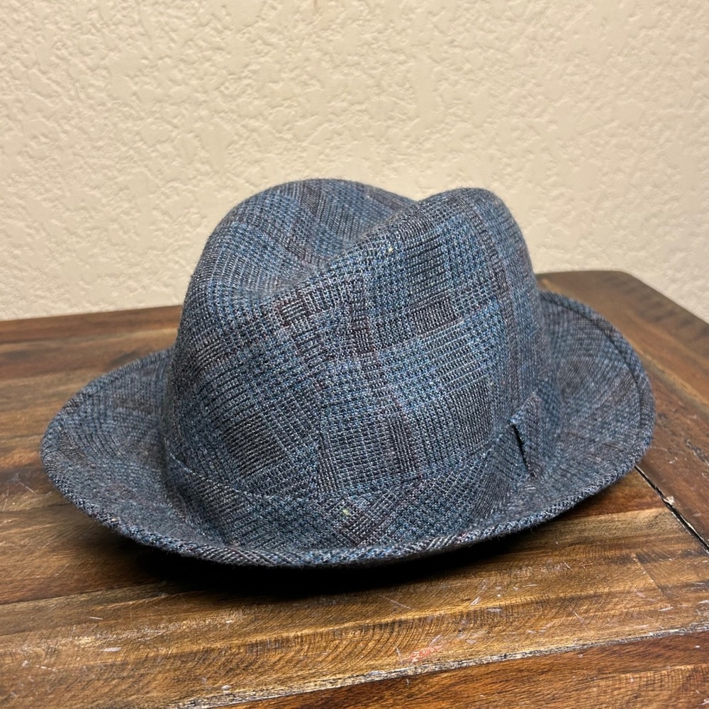 Country Gentleman Fedora Hat Mens L Blue Plaid Wool Blend Tweed Trilby